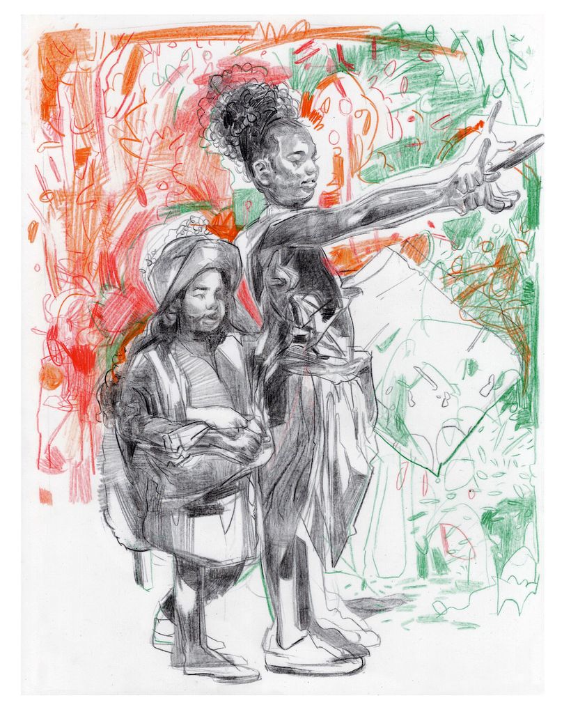 Drawing in wax pencil on mylar.