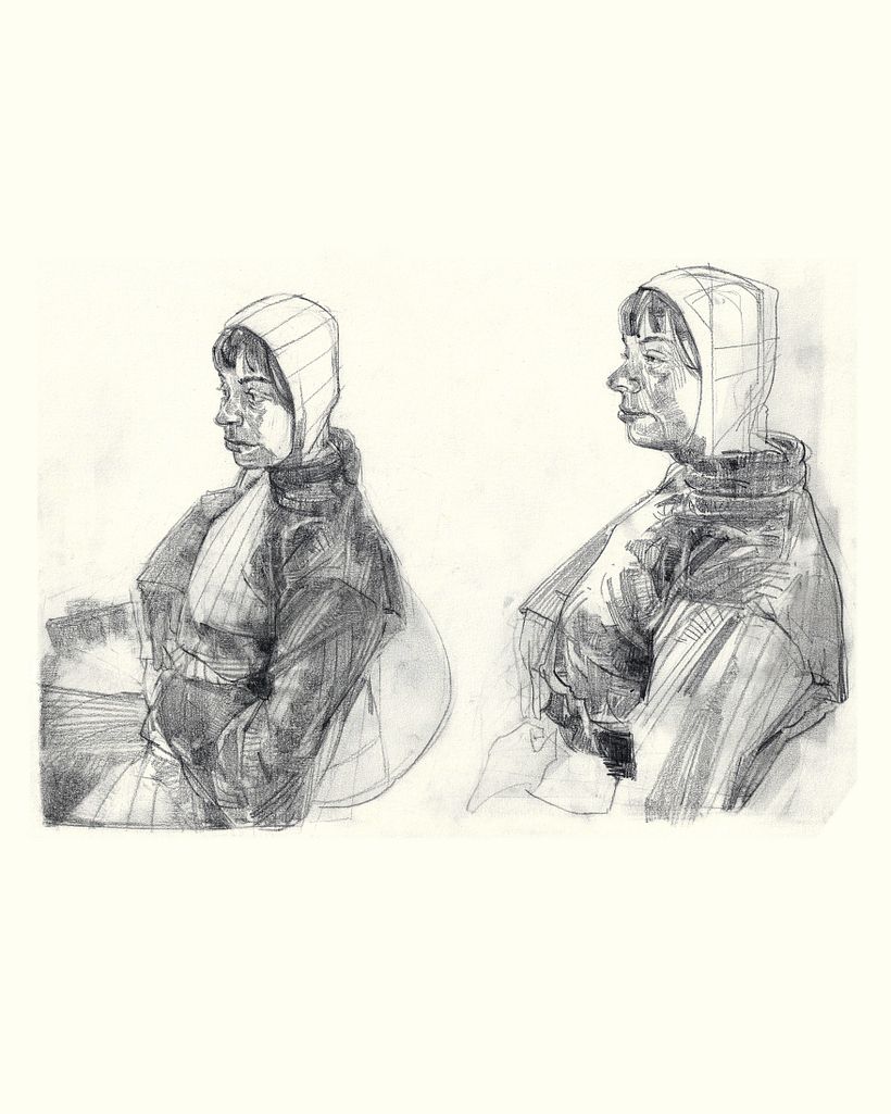 Collage of drawings in graphite pencil on cardstock paper.