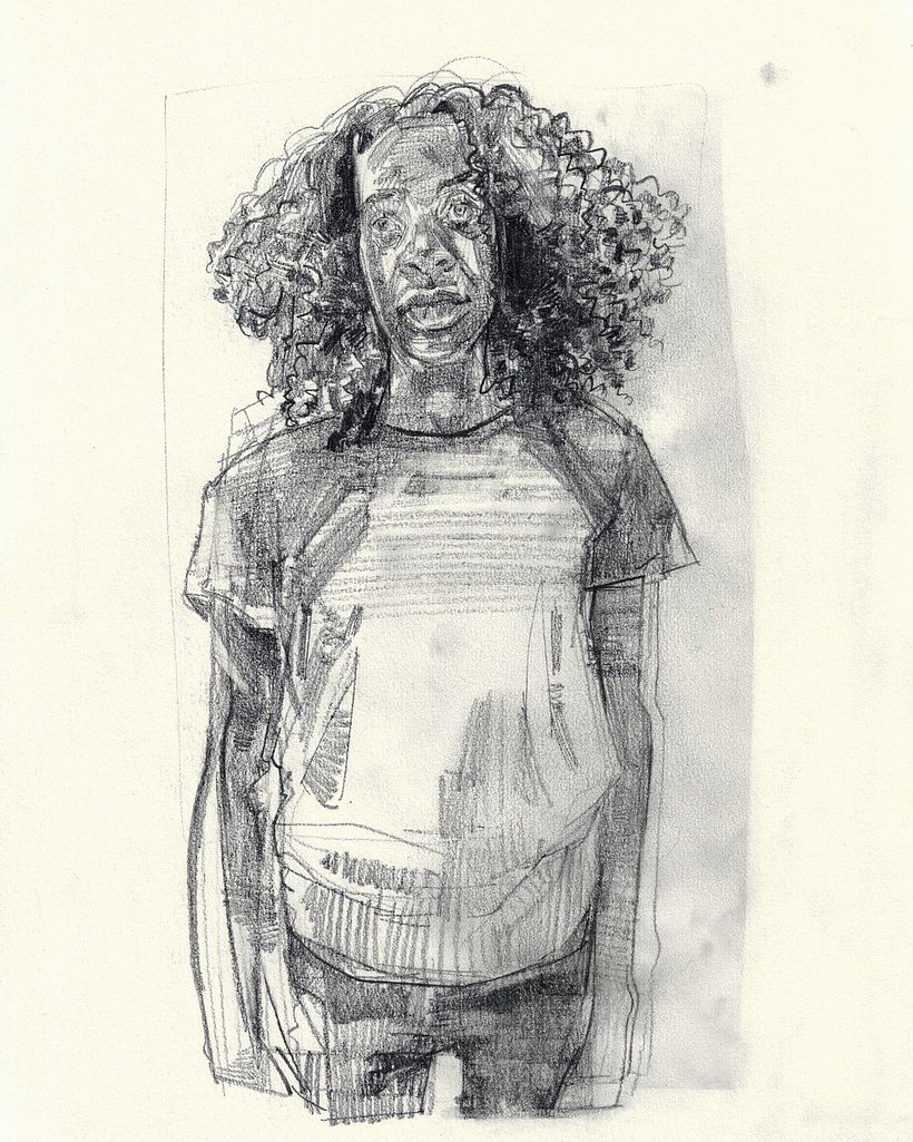 Drawing in graphite on cardstock paper.