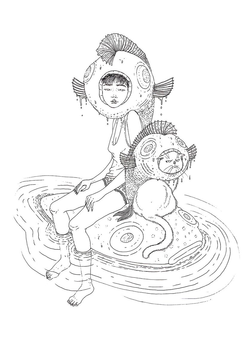 Here I've scanned the line art, which has been drawn on paper using a light table.