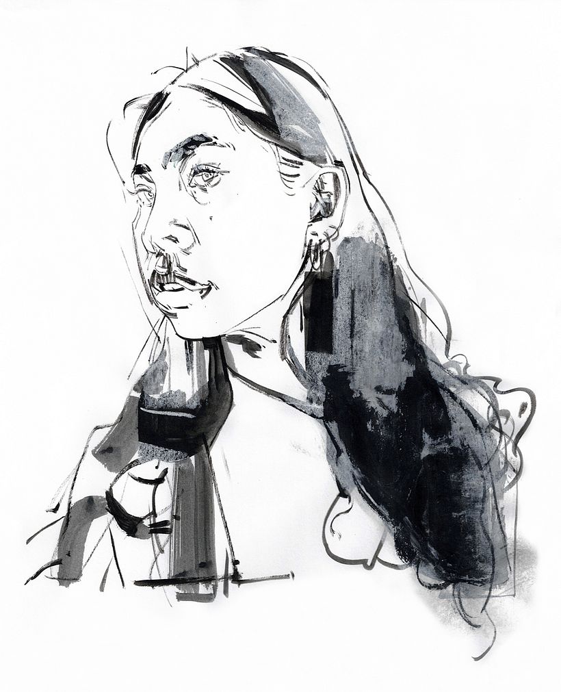 Drawing in ink and chalk pastel on copy paper.