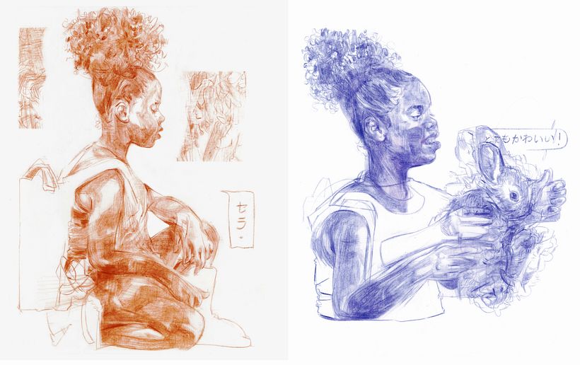 Drawings in wax pencil on mylar.