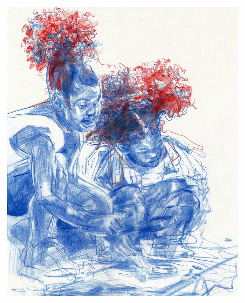 Drawing in wax pencil on mylar.