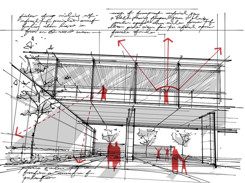 Perspective view from the ground level.
