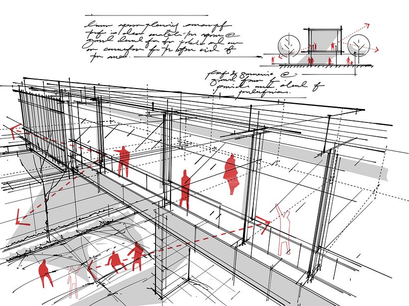 Perspective view from the higher level.