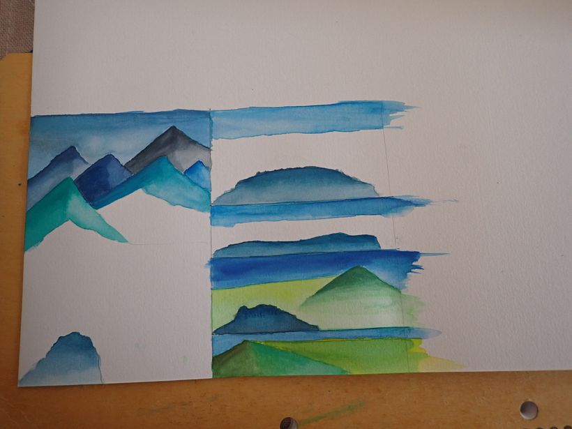 First I got the mountains and lakes in place