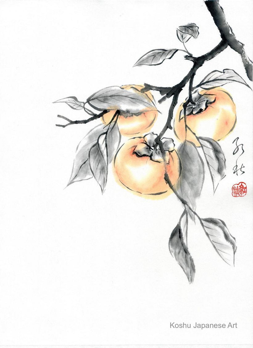 Persimmons in Senbyou hou by Koshu 