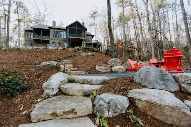 The fire pit is a nice resting spot in between the house and water. 