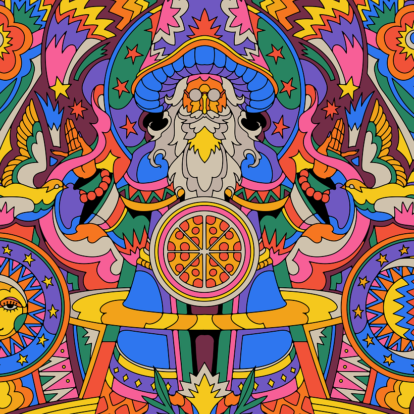 MELLOW MUSHROOM PIZZA - Ilustración tradicional