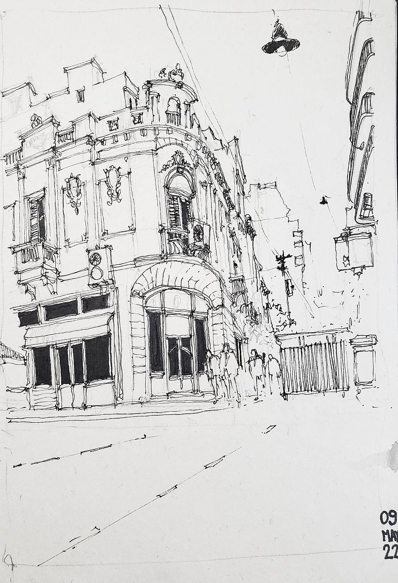 Esquina de Buenos Aires. San Telmo. Tinta sobre papel
