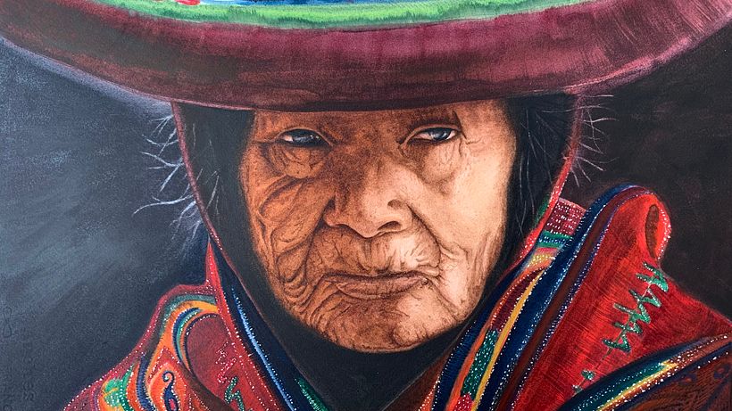 Retrato realista em aguarela. “Mexican face” Aguarelas Winsor&Newton Professional • 57x38cm Papel Arches 300gr grão fino 100%
