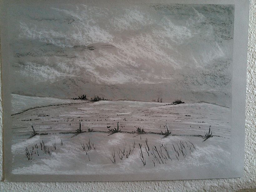 Winter field, Clay County IA  Charcoal, Pastel on toned paper 12x18 inches