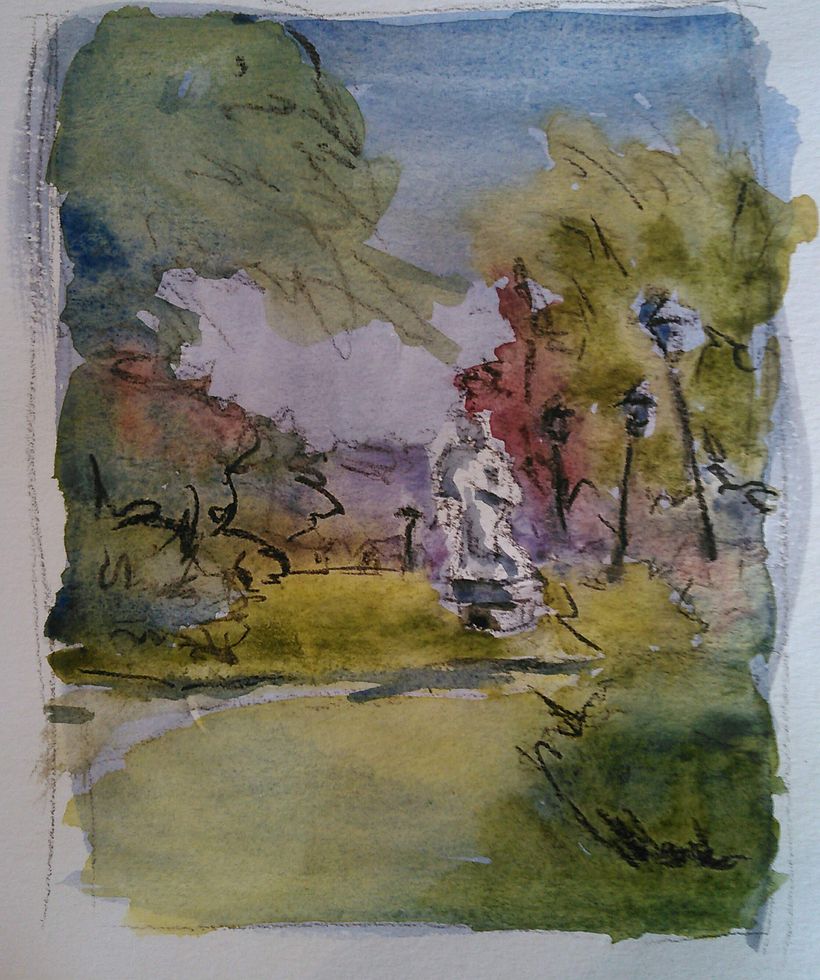 Statue St. Irenaeus, Clinton IA 7x4 inches watercolour and carbon pencil