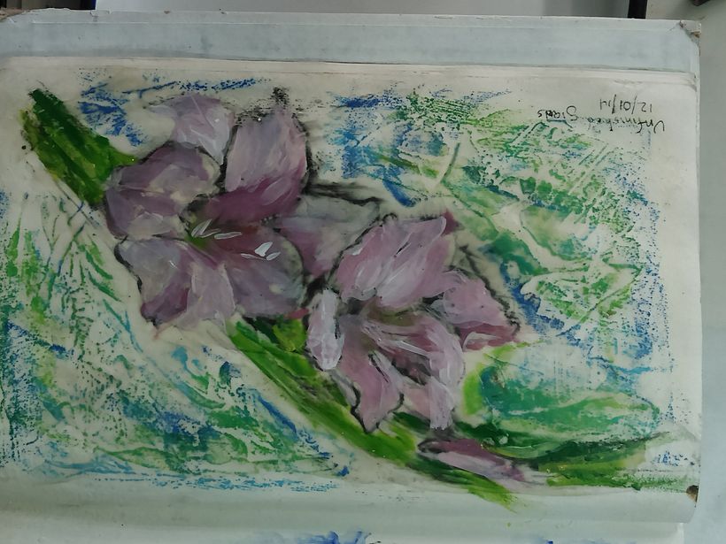 Gladiolus, Mixed Media in repurposed book