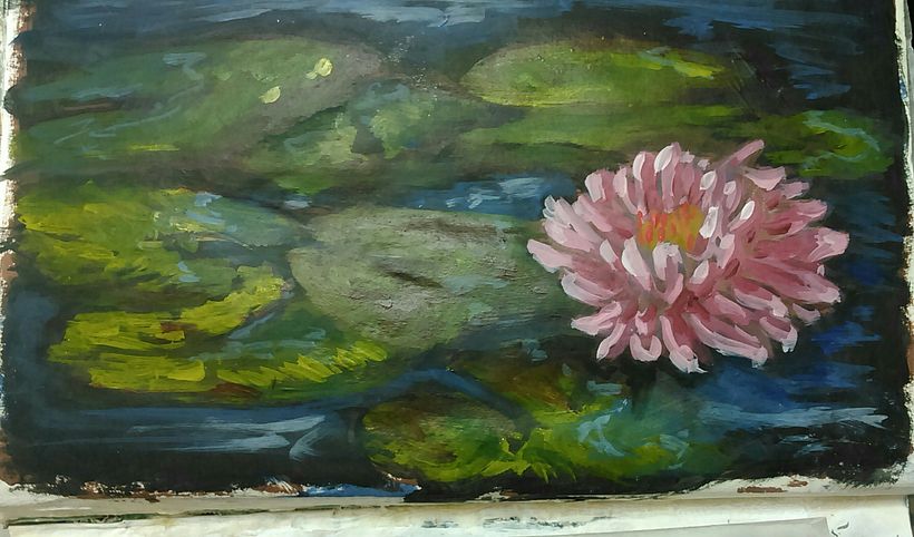Water lily, acrylic in repurposed book