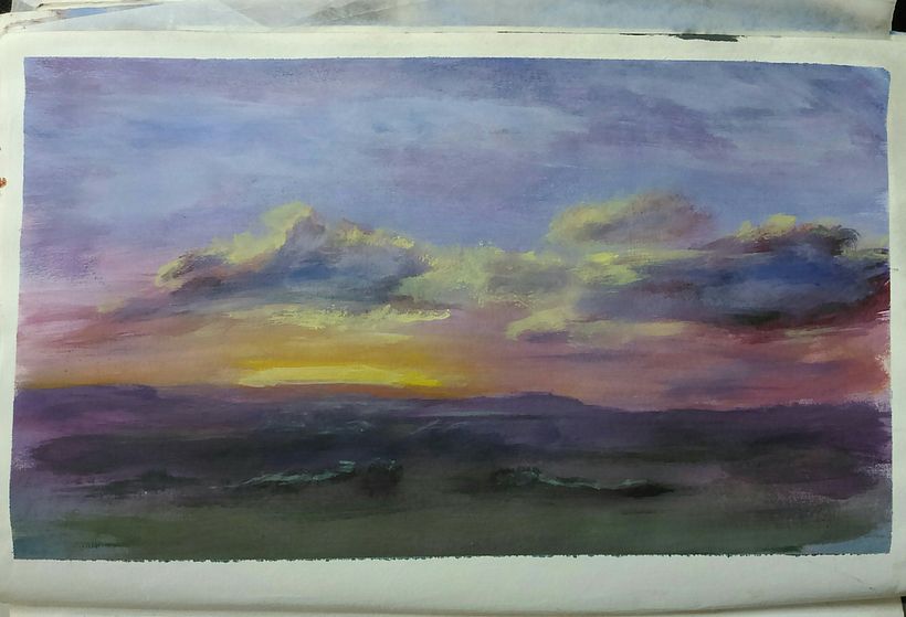 Sunset, acrylic in repurposed book