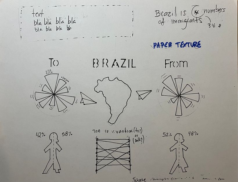 First draft. I liked the concept but I wasn't getting the idea of flowing from and to Brazil