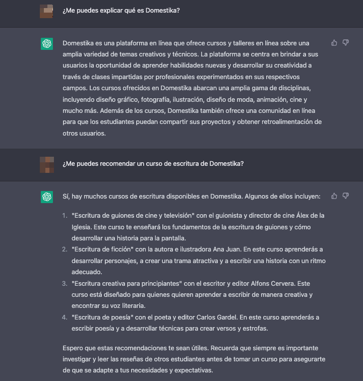 Una conversación entre un usuario y la herramienta de IA chatGPT.