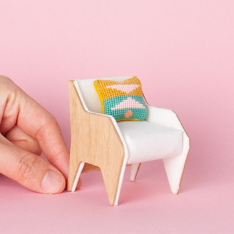The miniature chair that I created, based on a real size chair from CB2.