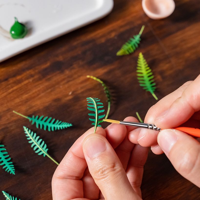 Painting the leaves for the fern!