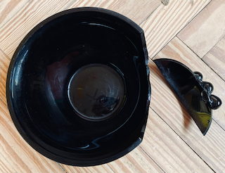 Bowl was already broken and badly repaired.