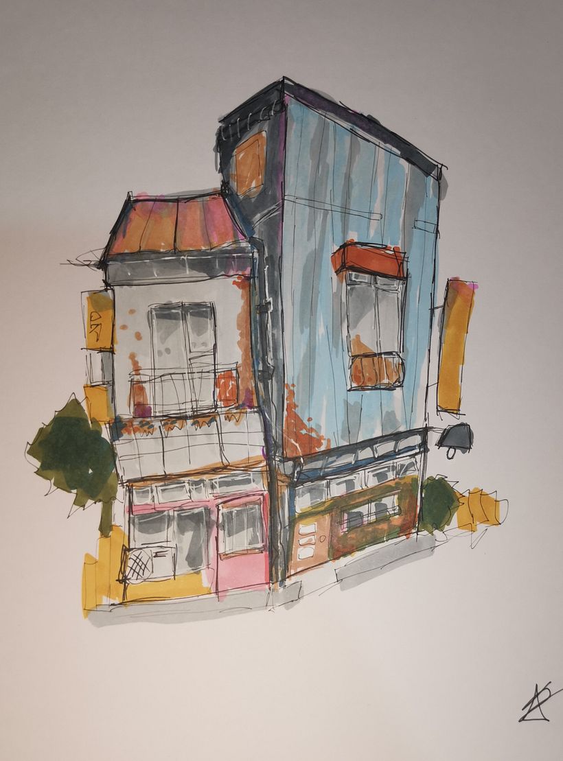 Mi proyecto del curso: Dibujo arquitectónico expresivo con marcadores de colores 1