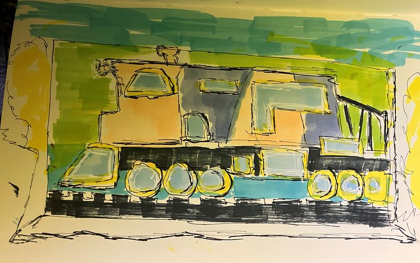 Train mural at a children's playground. So hard to try and add any character to it as it was 2D.