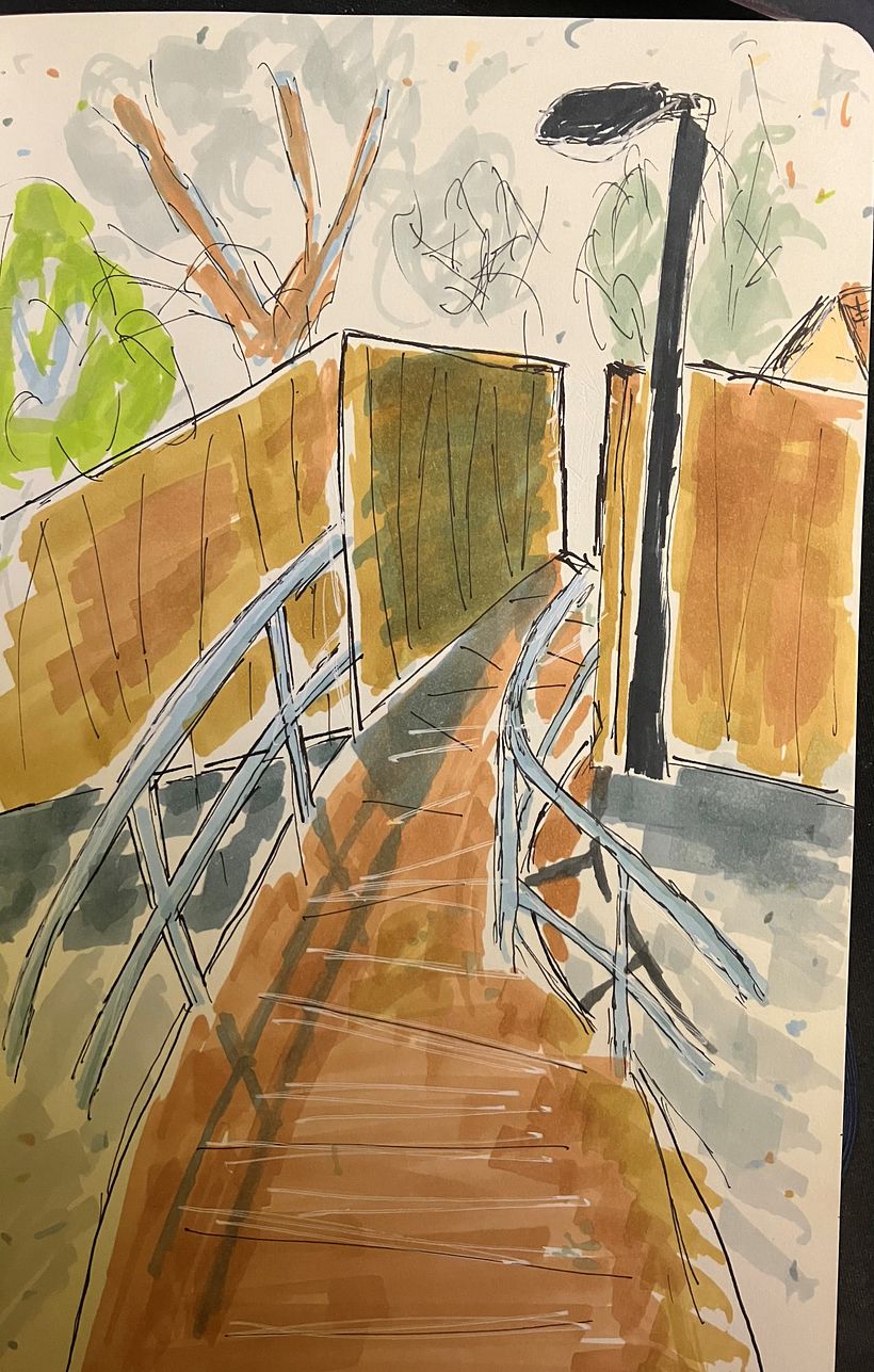 Tried working with shadows been cast from the left by the railings not too happy with the result.
