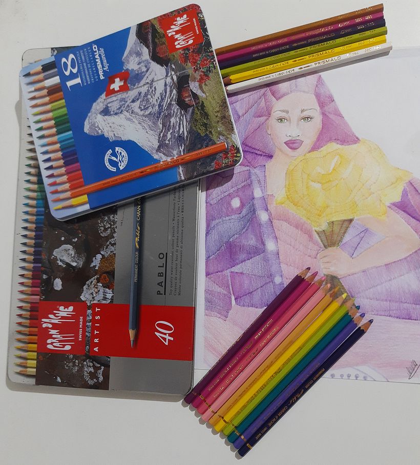 MarArtesOficial - Retrato floral em lápis de cor CaranD'Ache