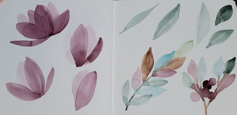 Magnolia blooms and leaves