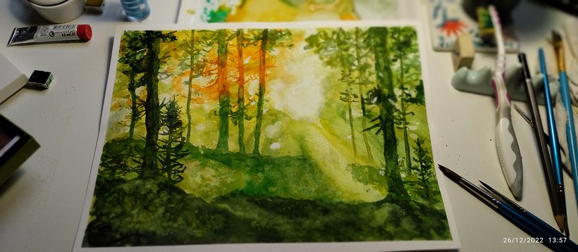 no conseguí el medium de elevación para acuarela,asi que me toco con pincel y paciencia