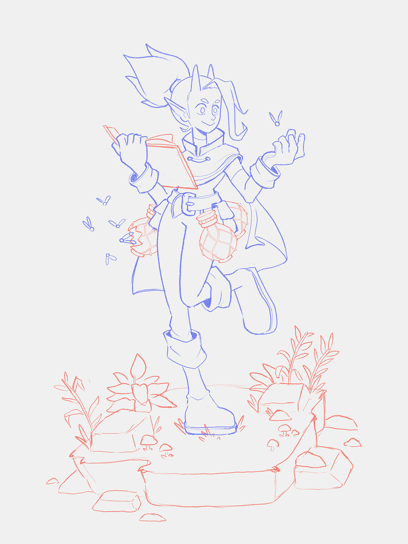 Una vez teniendo la estructura con formas simples es mas fácil definir el detalle de la ilustración. 