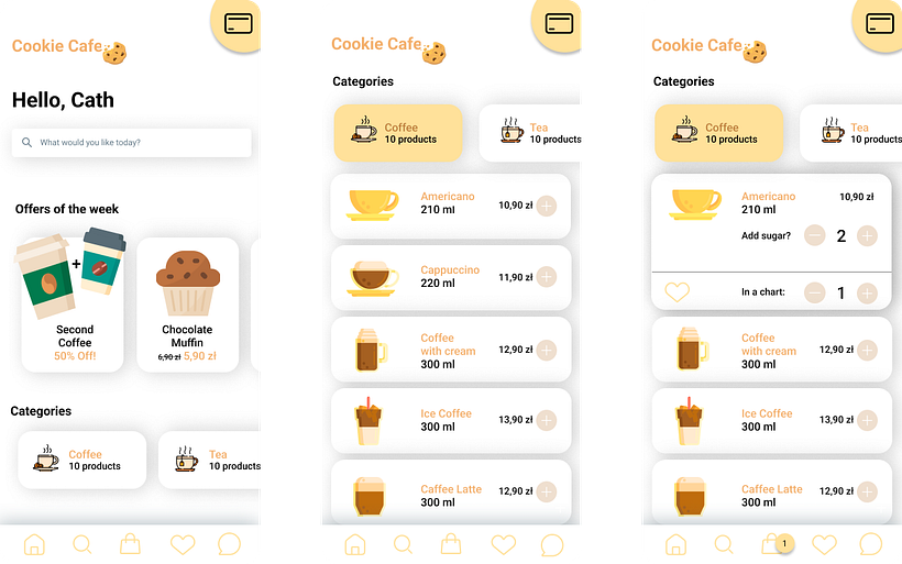Some of the frames of the CookieCafe app