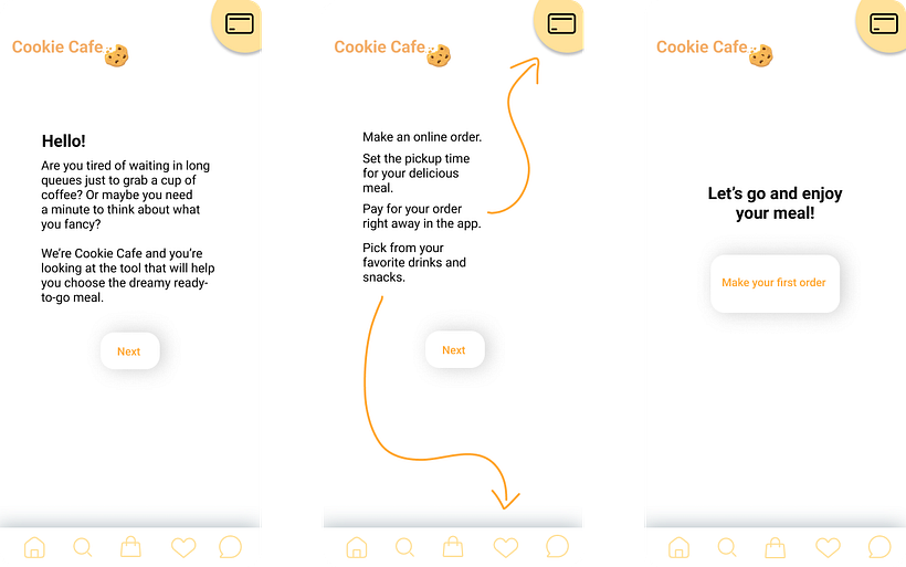 Onboarding pages for the CookieCafe app