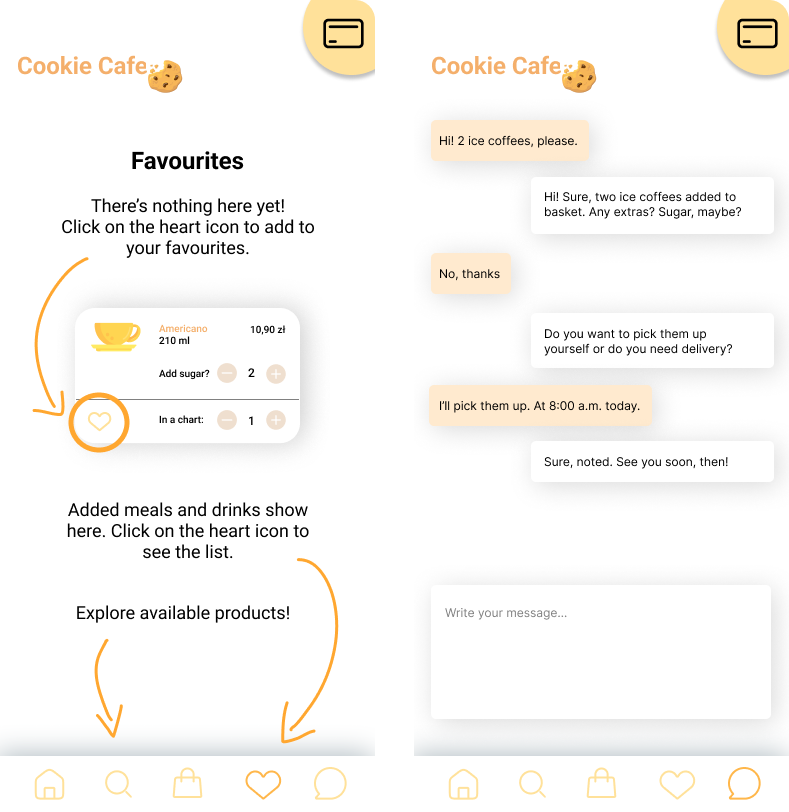 Empty state and chat for the CookieCafe app