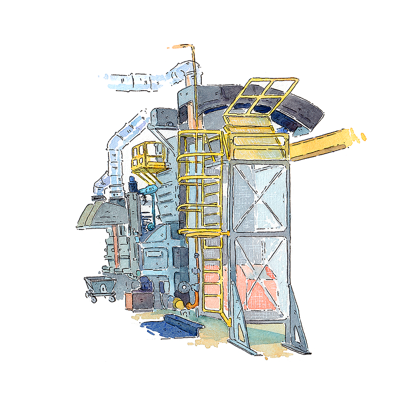 Diecast Melting Factory: Watercolor Illustration 6