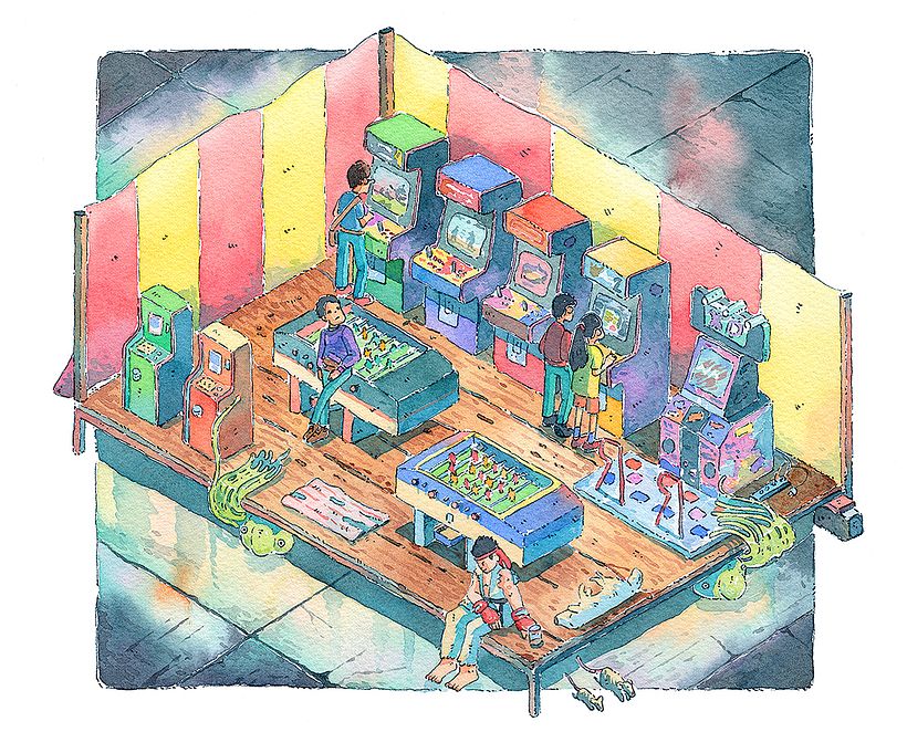 Maquinitas: Ilustracion con acuarela 2