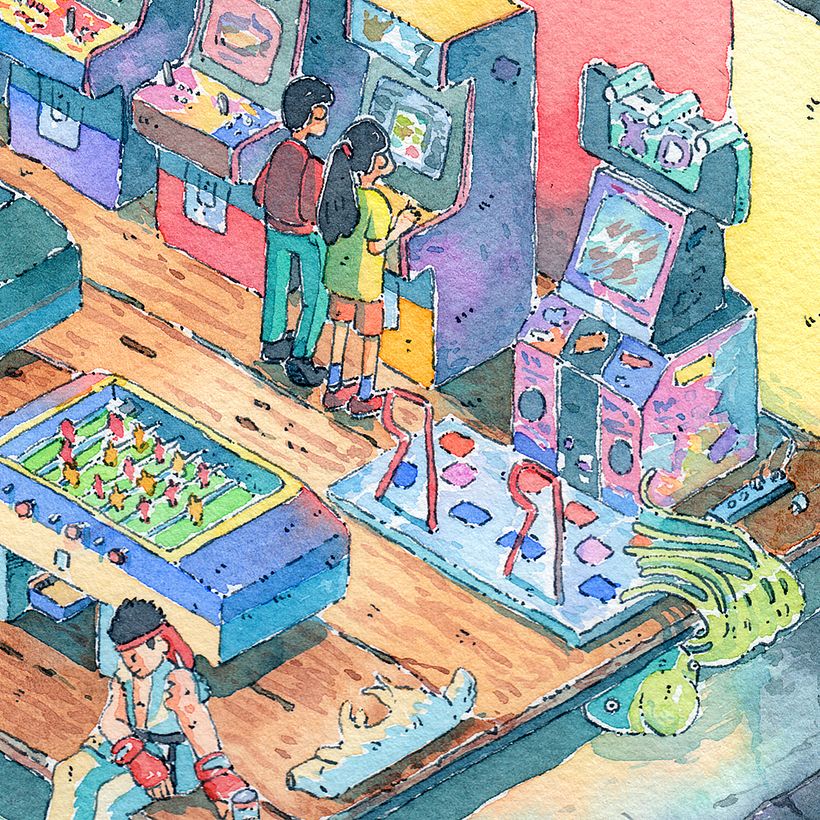 Maquinitas: Ilustracion con acuarela 5