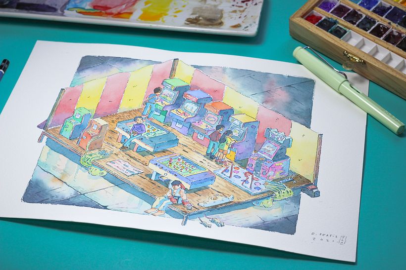 Maquinitas: Ilustracion con acuarela 6