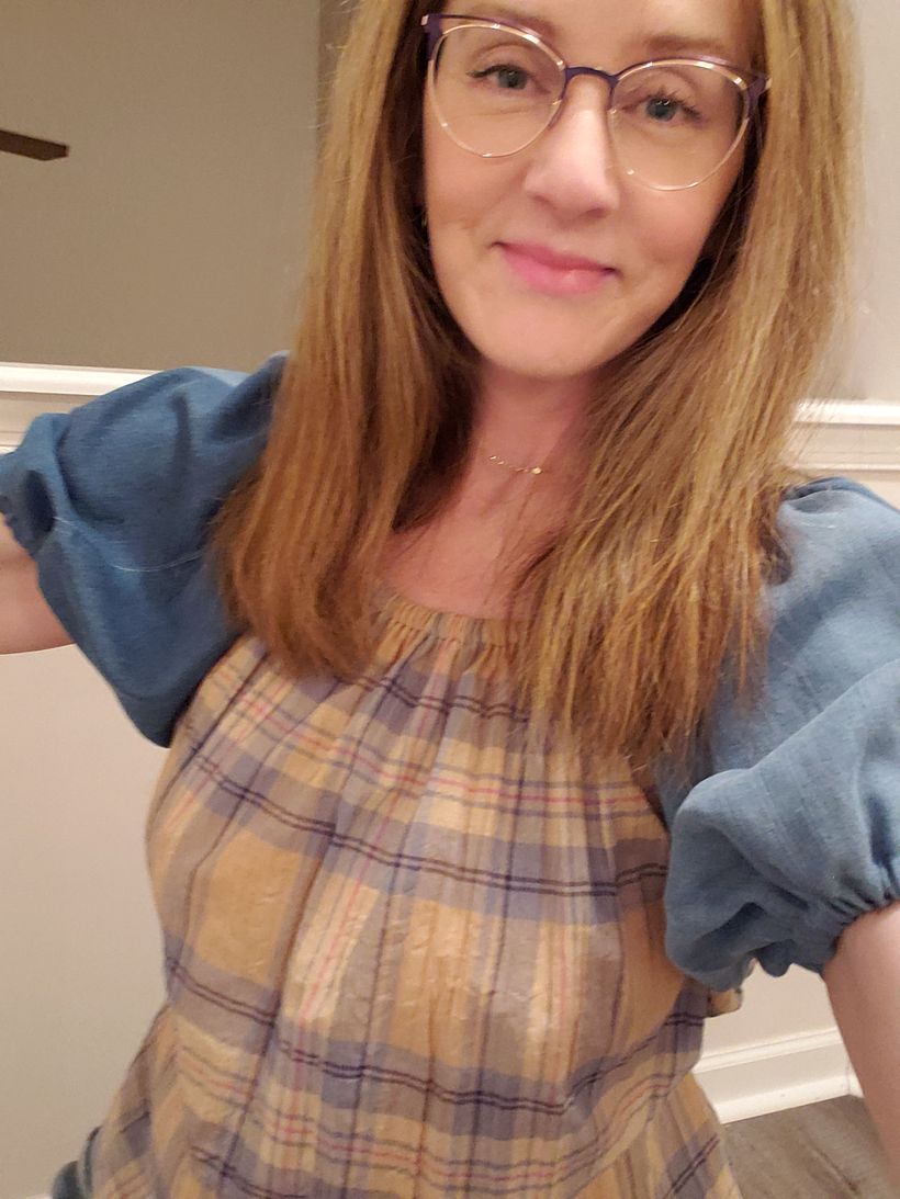 Top #3 with main fabric from FabScrap and sleeves from two old chambray shirts. 