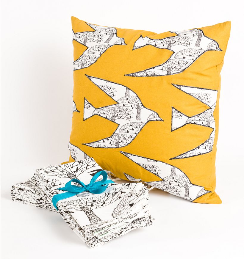StitchedBird Pillow + Linens