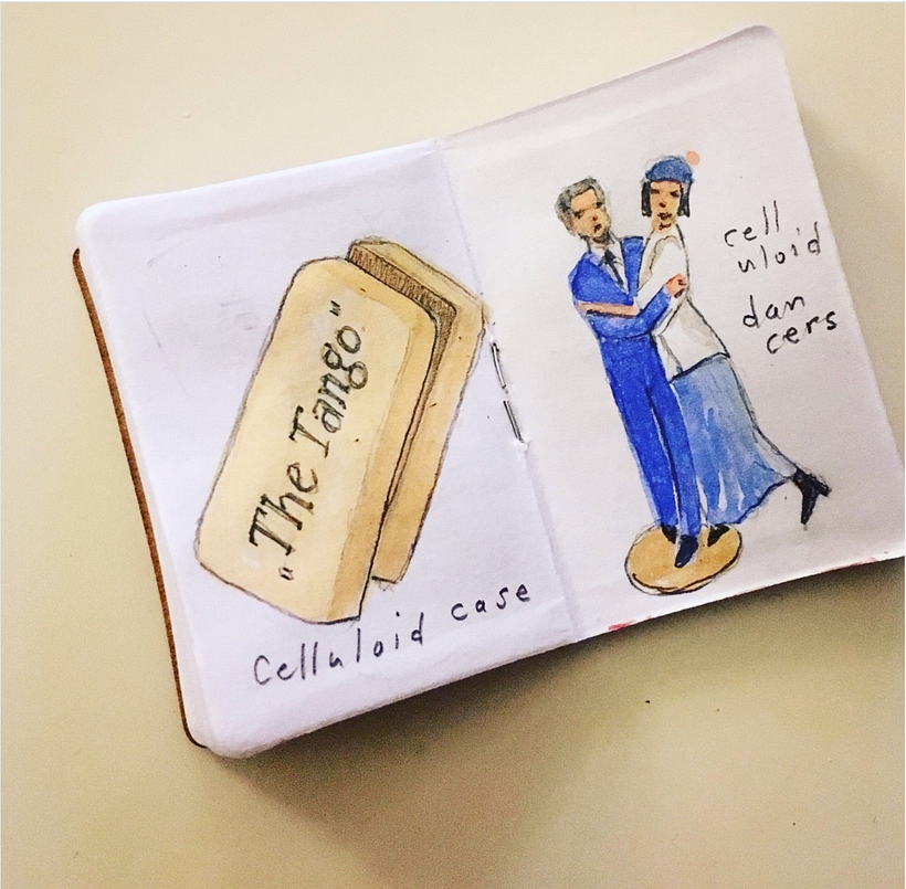 "The Tango": Imprinted celluloid case + celluloid dancers