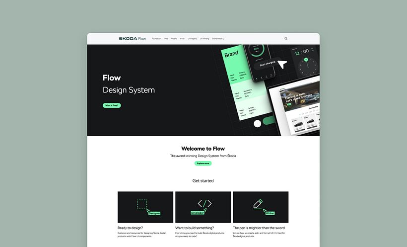 Una preview della homepage del design system > flow.skoda-brand.com