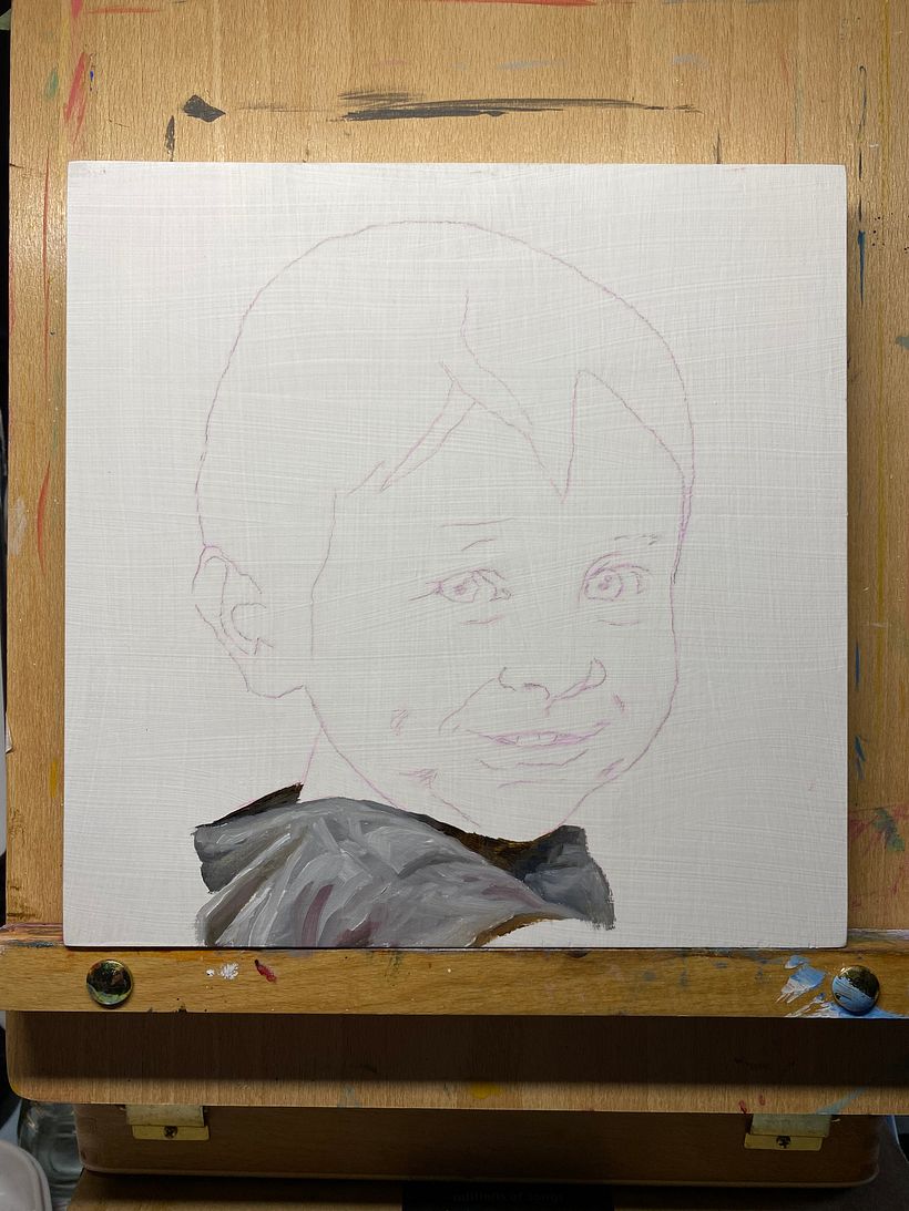 Portrait of a boy, water mixable oil on wood panel, 8x8” 1