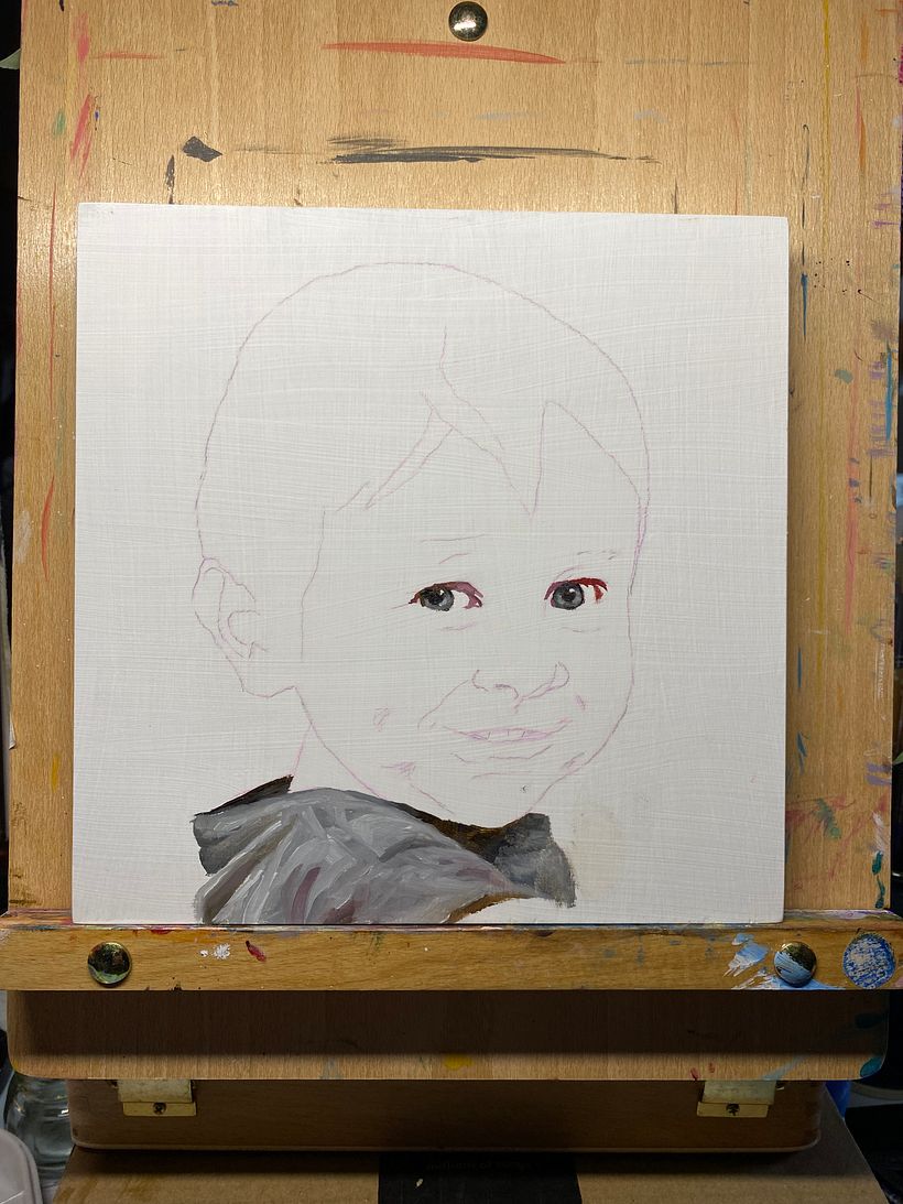 Portrait of a boy, water mixable oil on wood panel, 8x8” 2
