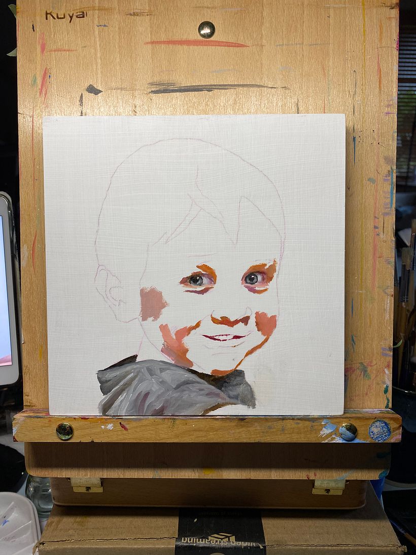 Portrait of a boy, water mixable oil on wood panel, 8x8” 3