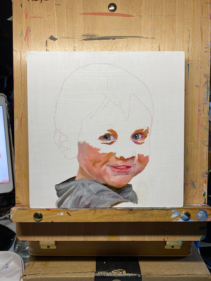 Portrait of a boy, water mixable oil on wood panel, 8x8” 4