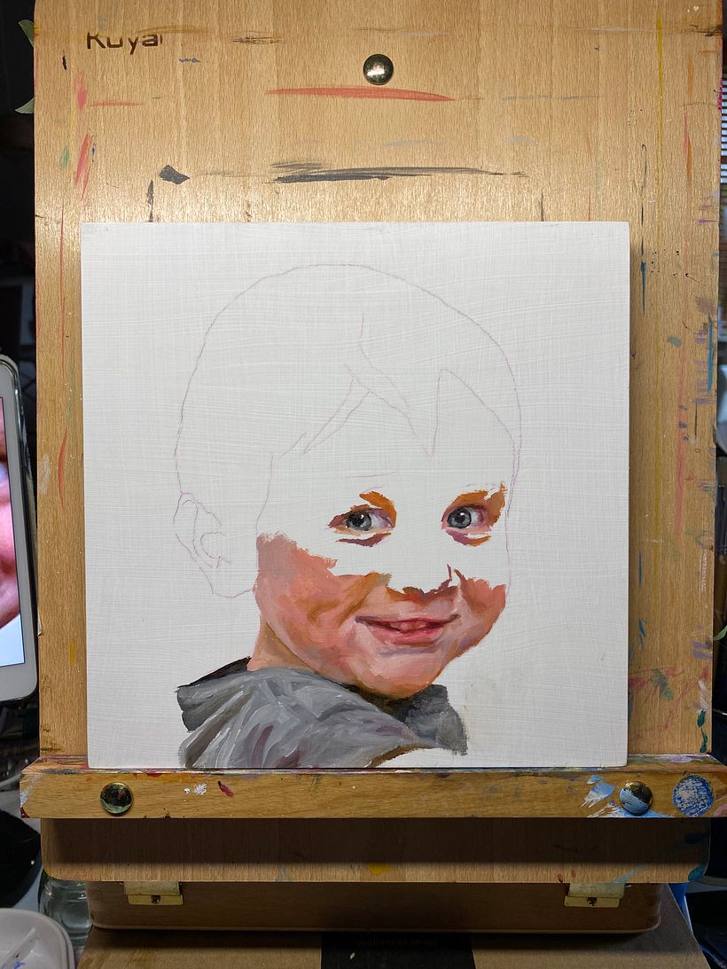 Portrait of a boy, water mixable oil on wood panel, 8x8” 5