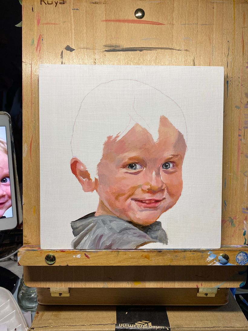 Portrait of a boy, water mixable oil on wood panel, 8x8” 6