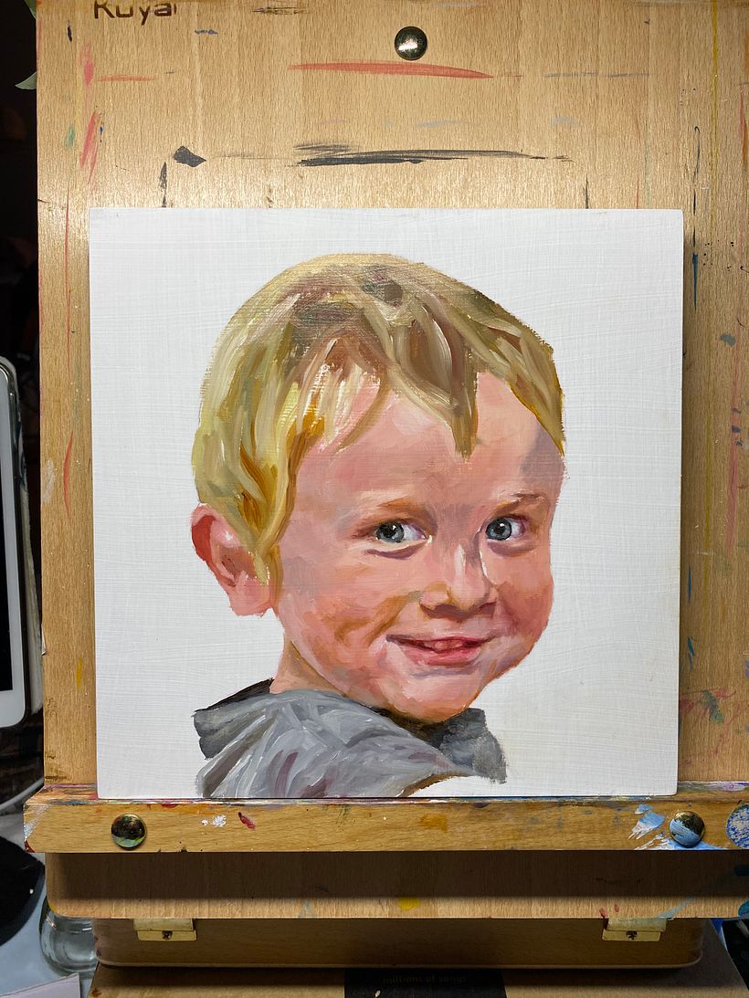 Portrait of a boy, water mixable oil on wood panel, 8x8” 7